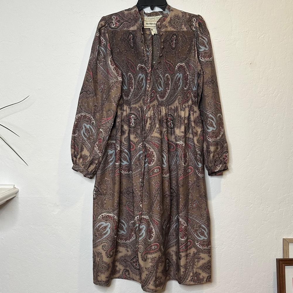 Vintage Elegant Paisley Long‎ Sleeve Dress Size L (estimated)